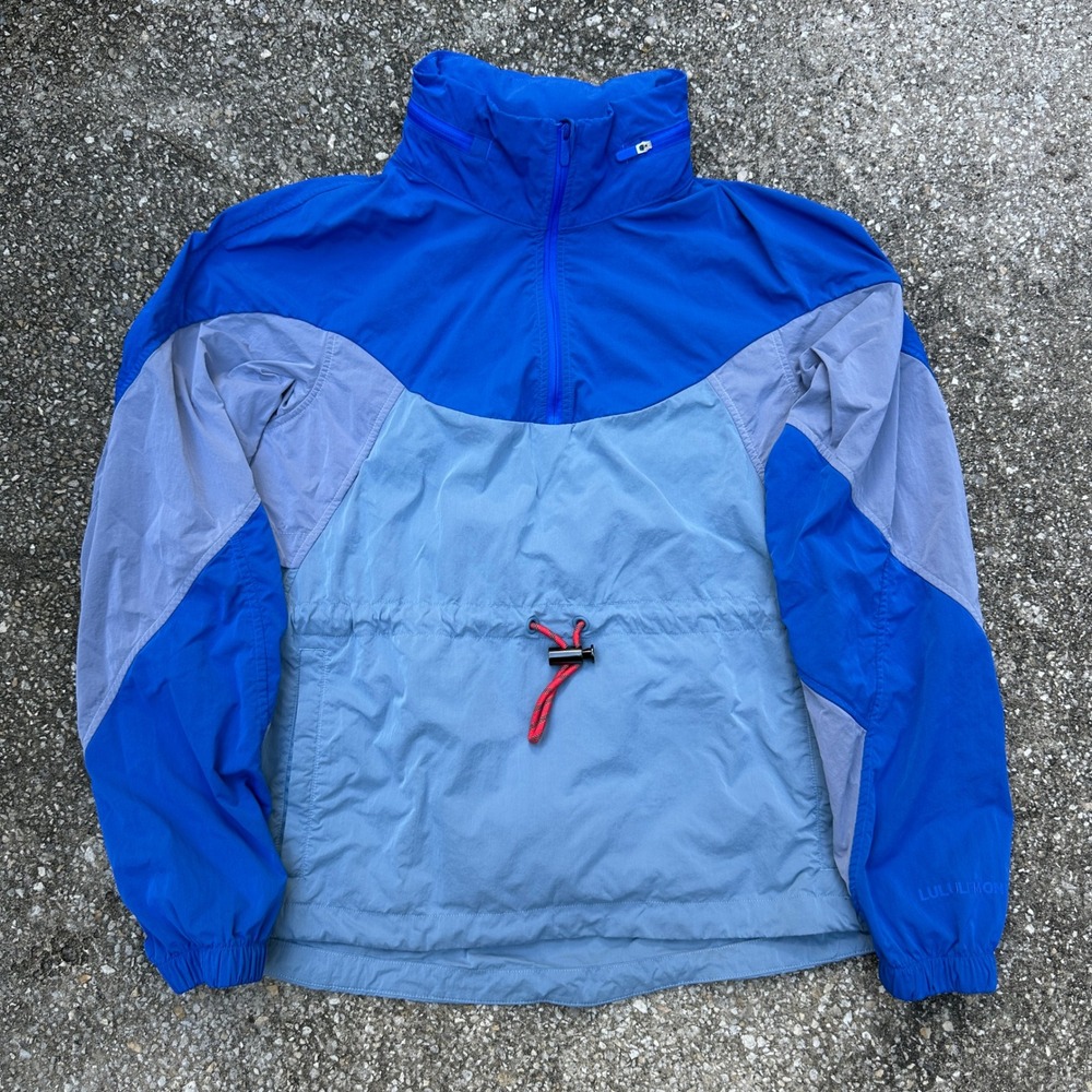 Lululemon Everlux Womens Mesh Anorak Half Zip Windbreaker Blue Colorblock Size 4